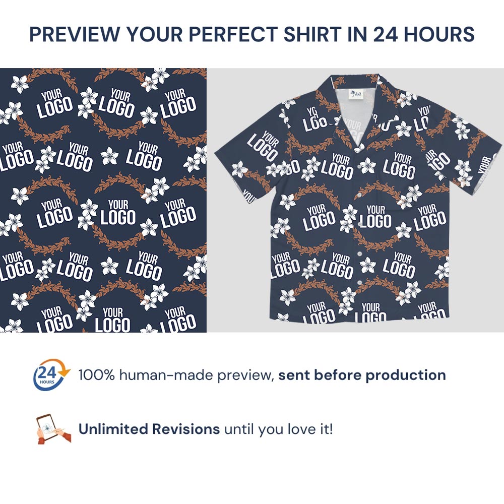 Bulk Navy Blue Hawaiian Shirt With Company Logo