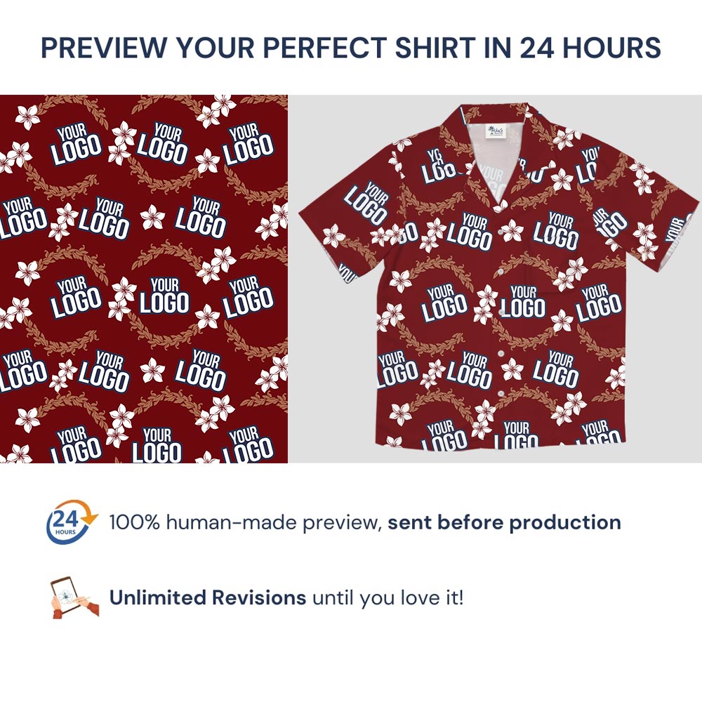 Bulk Order Red Aloha Shirt With Team Logo