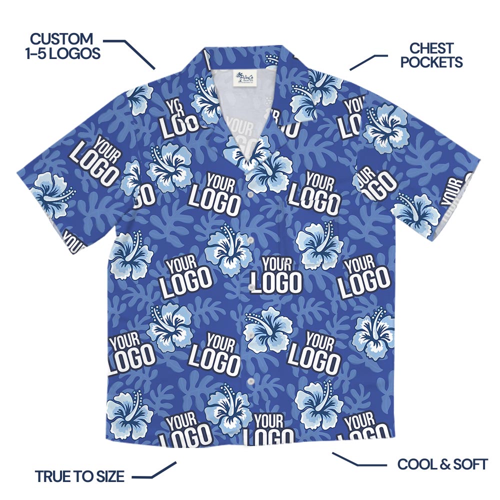 Personalized 5 Logos Team Hawaiian Shirt Blue Hibiscus