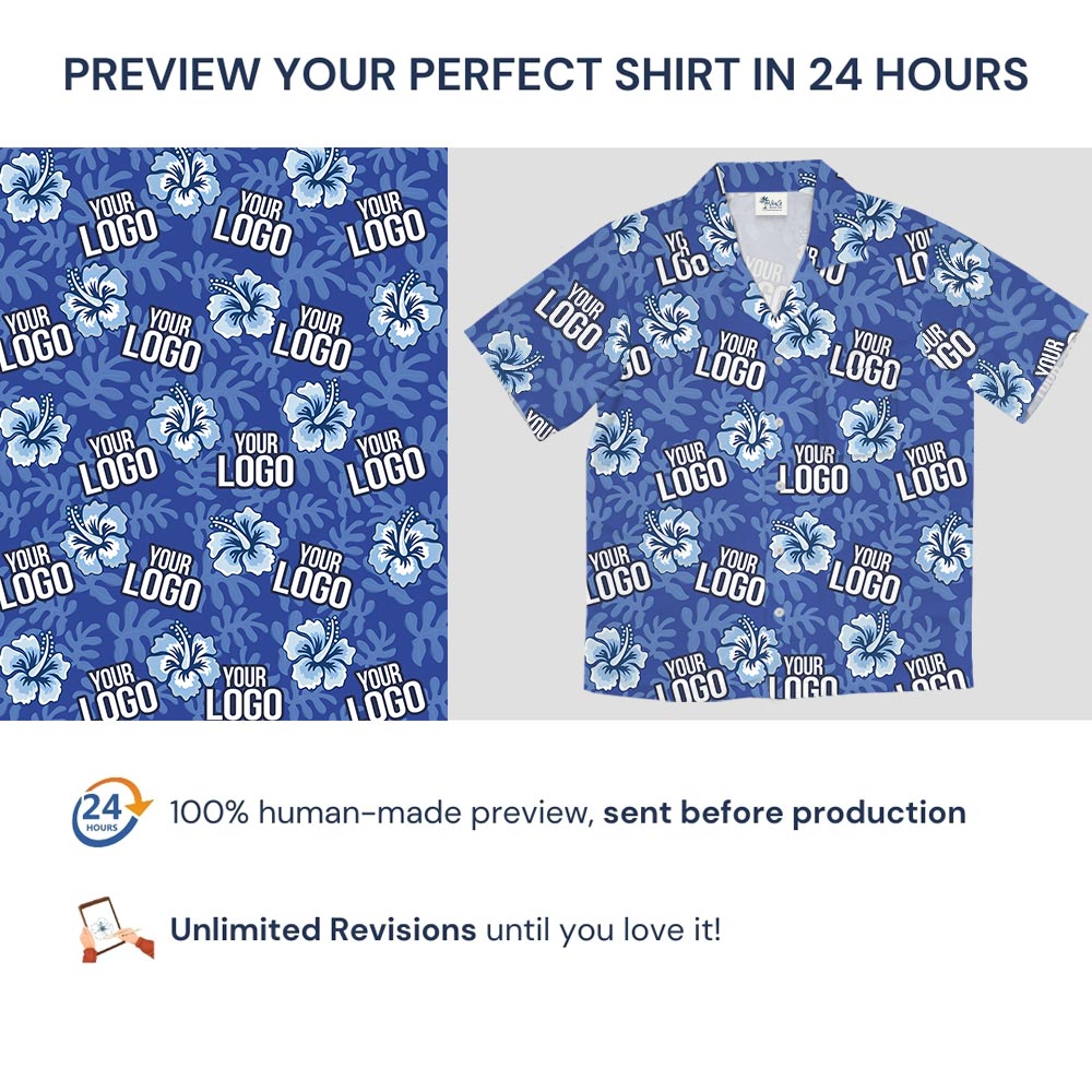 Personalized 5 Logos Team Hawaiian Shirt Blue Hibiscus