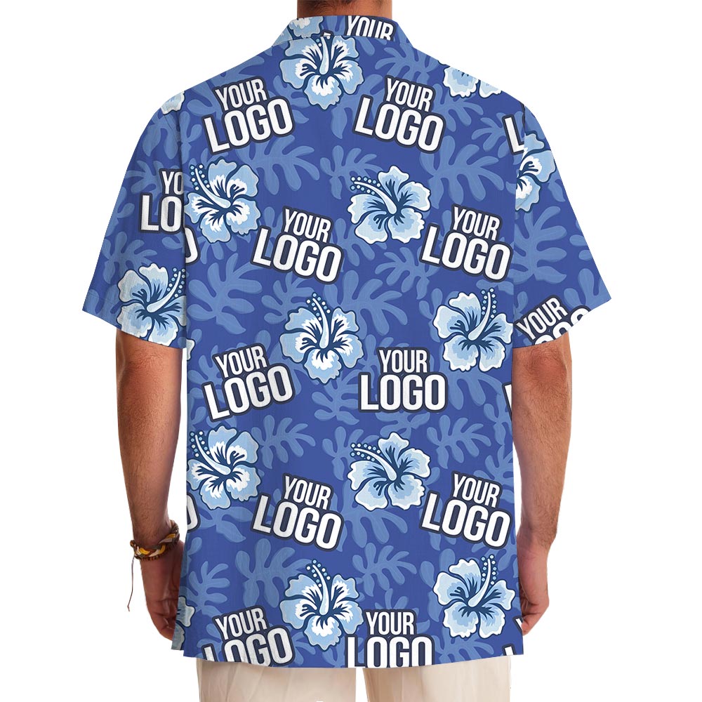 Personalized 5 Logos Team Hawaiian Shirt Blue Hibiscus