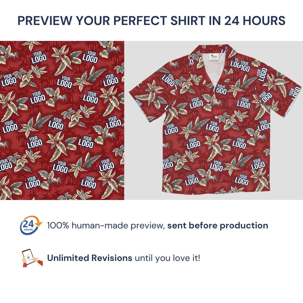 Customize Tropical Red Hawaiian Shirt With Team Logo