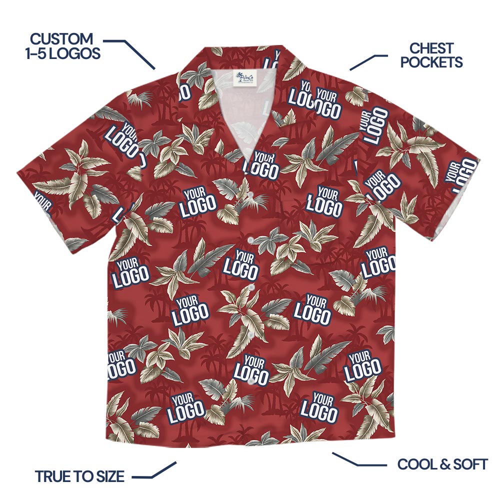 Customize Tropical Red Hawaiian Shirt With Team Logo