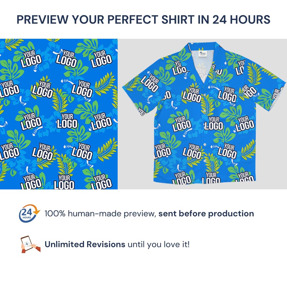 Blue Tropical Leaves Hawaiian Shirt Custom Company Logo