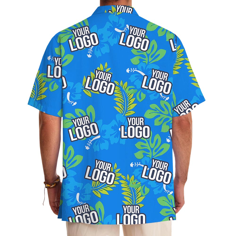Blue Tropical Leaves Hawaiian Shirt Custom Company Logo