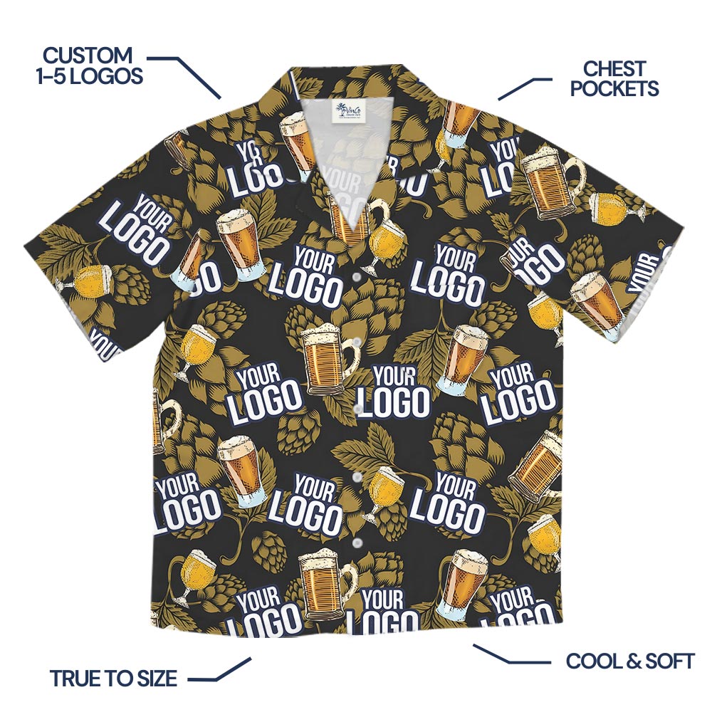 Custom Beer Flowers Black Hawaiian Shirt With Many Logos