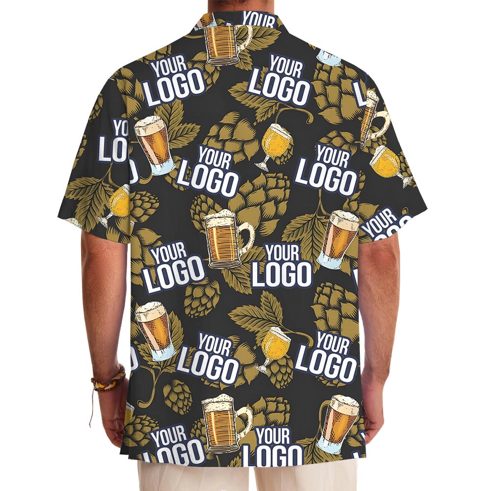 Custom Beer Flowers Black Hawaiian Shirt With Many Logos
