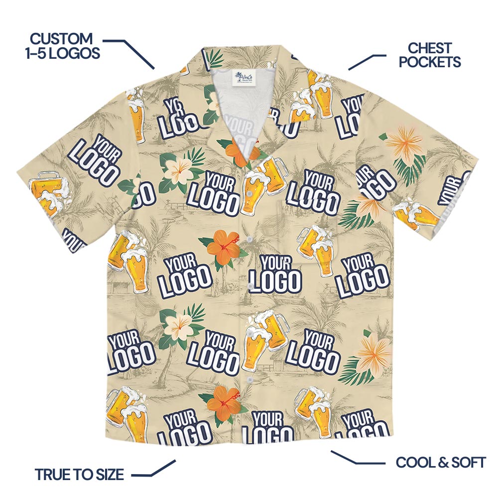 Custom Logo Beer Hibiscus Yellow Hawaiian Shirt