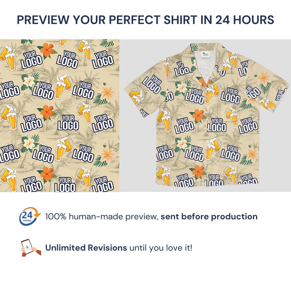 Custom Logo Beer Hibiscus Yellow Hawaiian Shirt