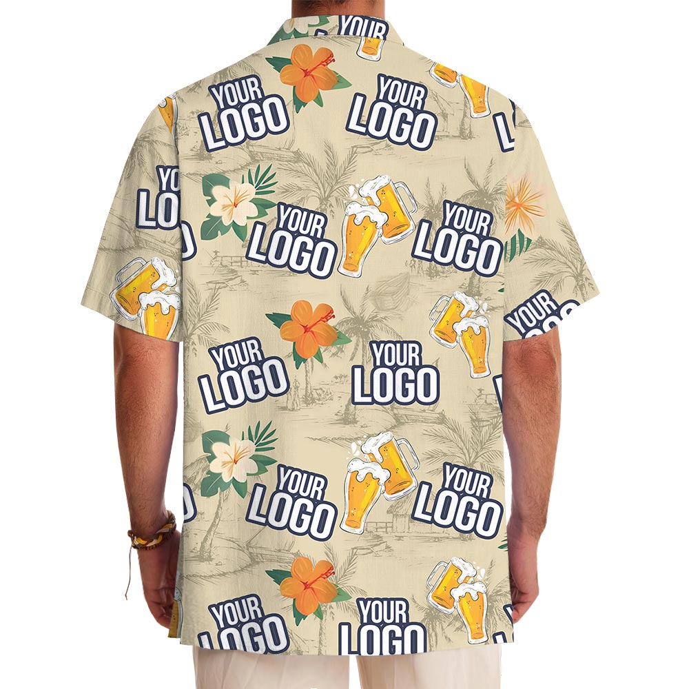 Custom Logo Beer Hibiscus Yellow Hawaiian Shirt