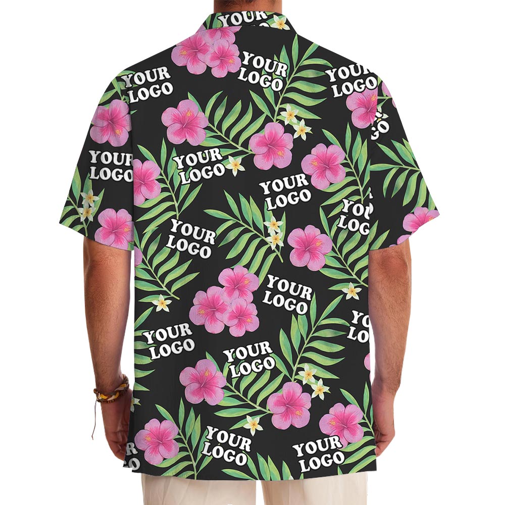 Pink Hibiscus Black Tropical Shirt With Your Logo