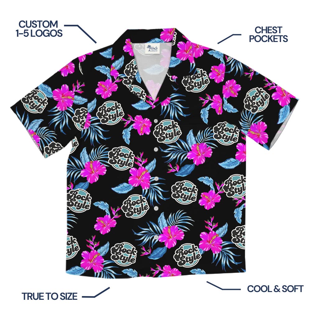 Bulk Personalized Pink Hibiscus Custom Logo Hawaiian Shirt