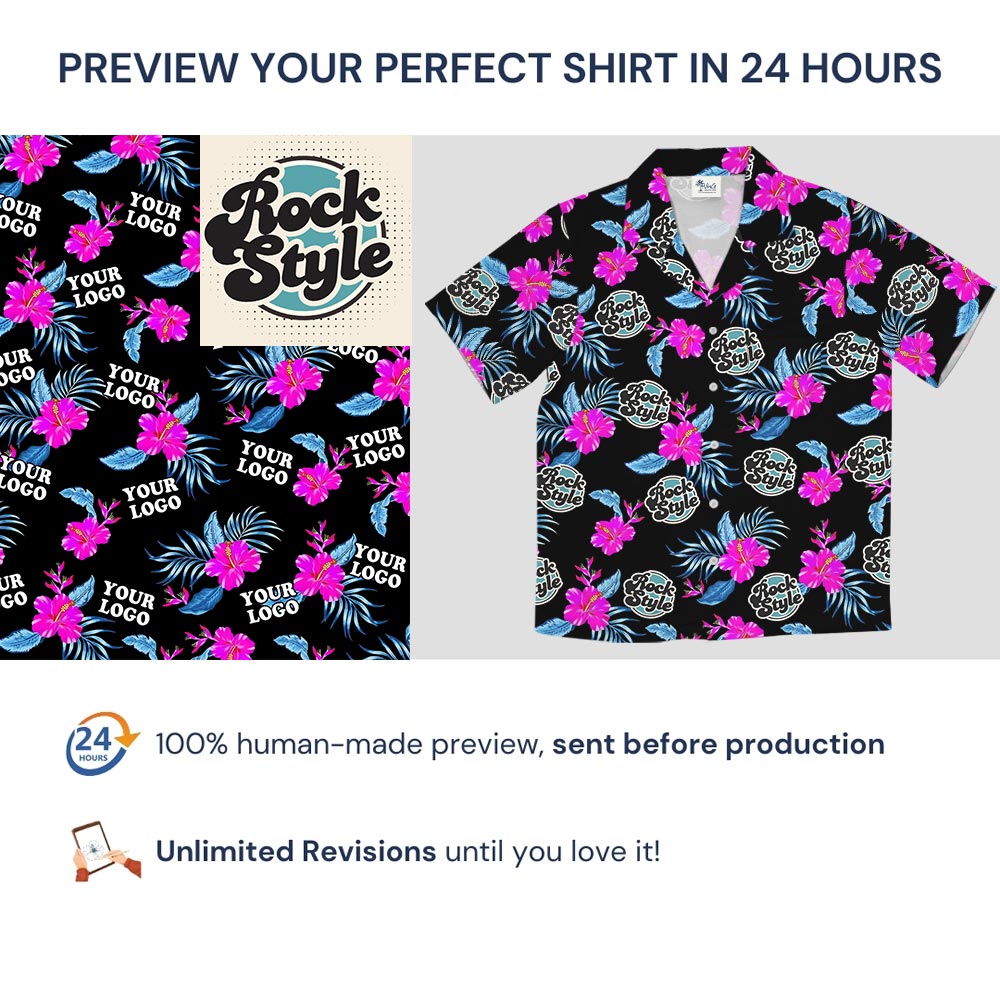 Bulk Personalized Pink Hibiscus Custom Logo Hawaiian Shirt