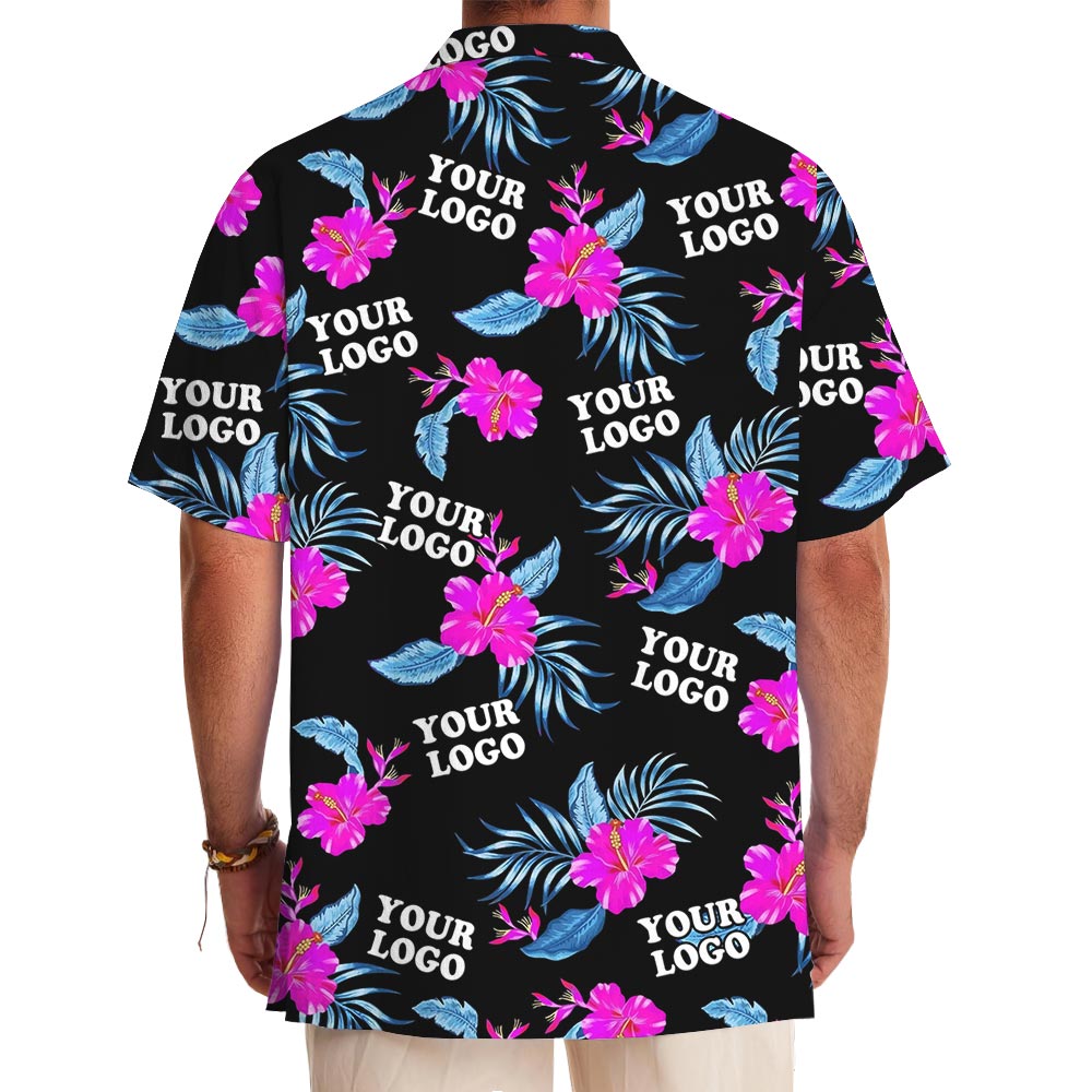 Bulk Personalized Pink Hibiscus Custom Logo Hawaiian Shirt
