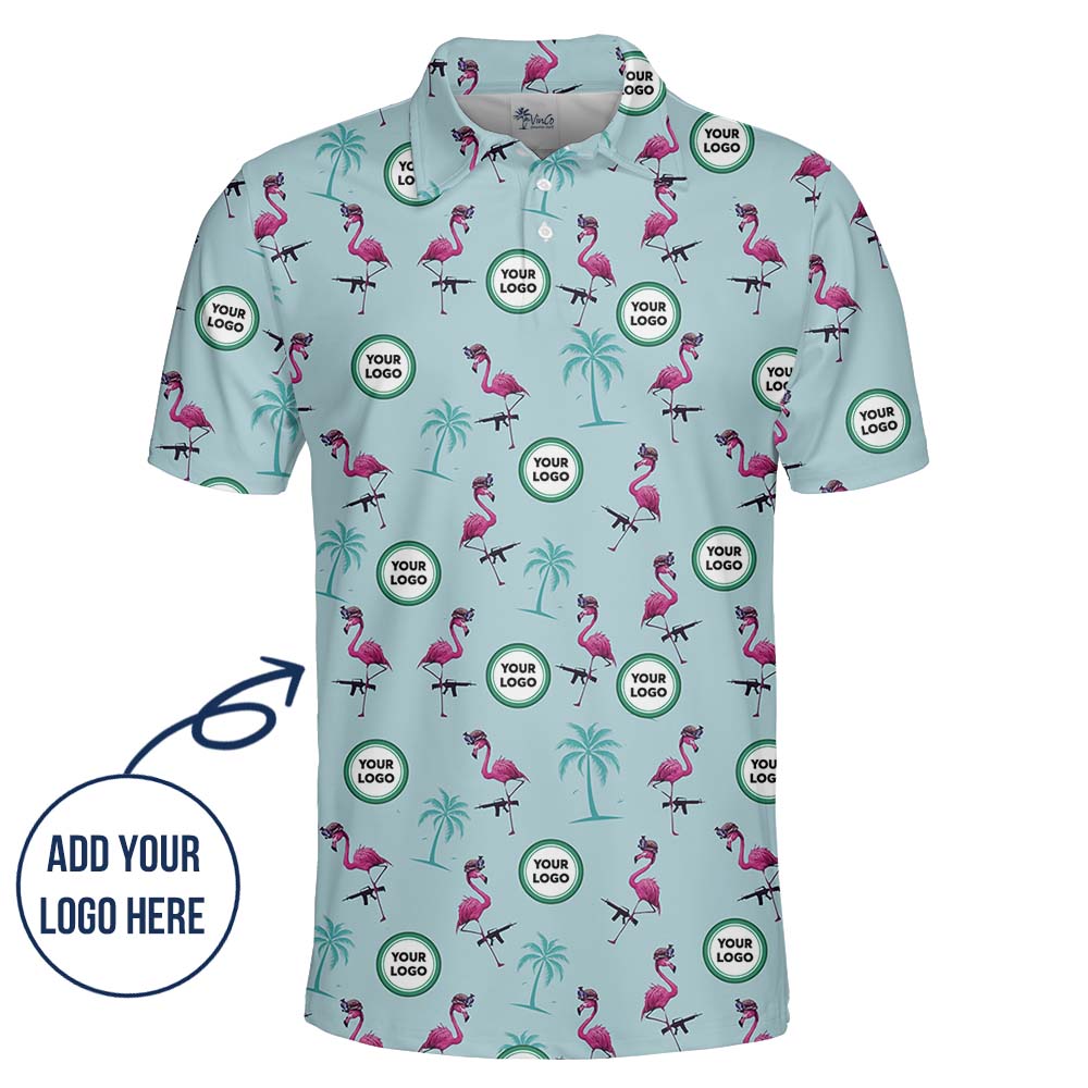Personalized Flamingo Gun Polo Shirt With Logo