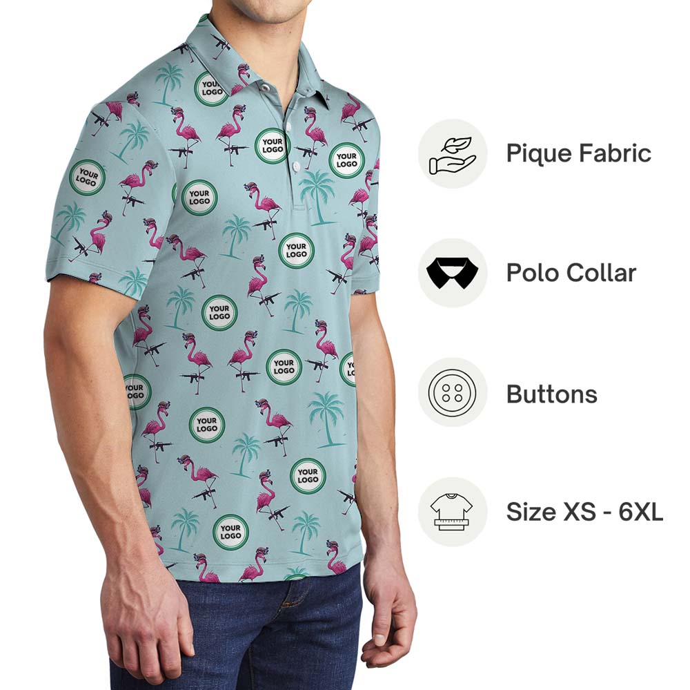 Personalized Flamingo Gun Polo Shirt With Logo