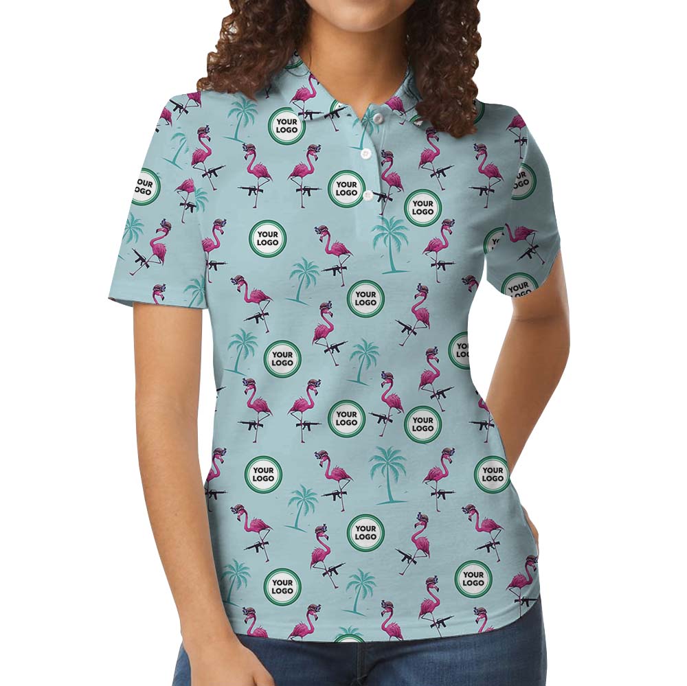 Personalized Flamingo Gun Polo Shirt With Logo