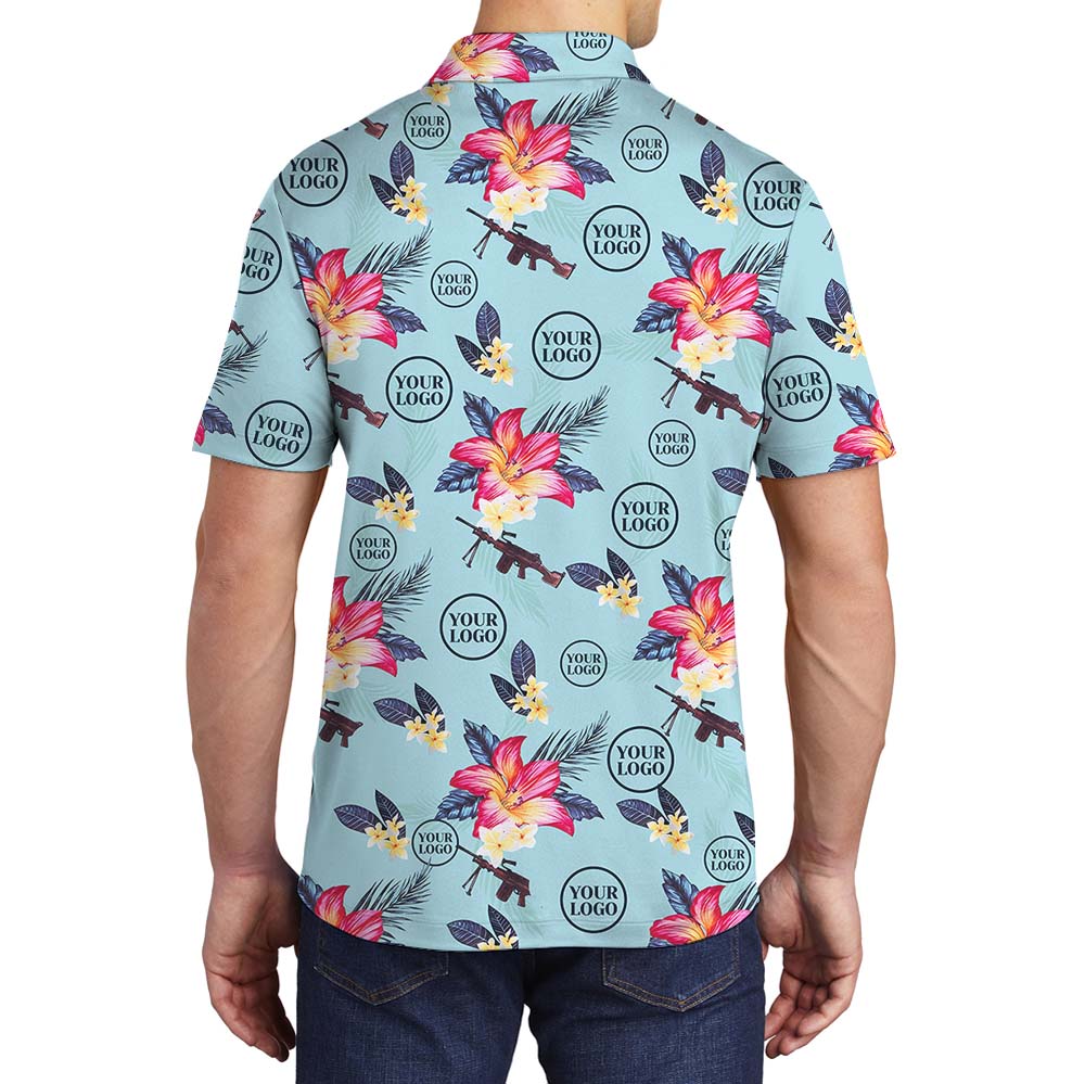 Personalized Tactical Blue Polo Shirt With Floral Print