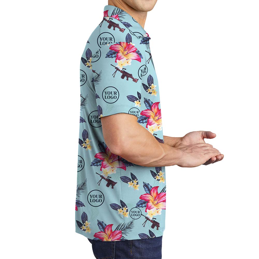 Personalized Tactical Blue Polo Shirt With Floral Print