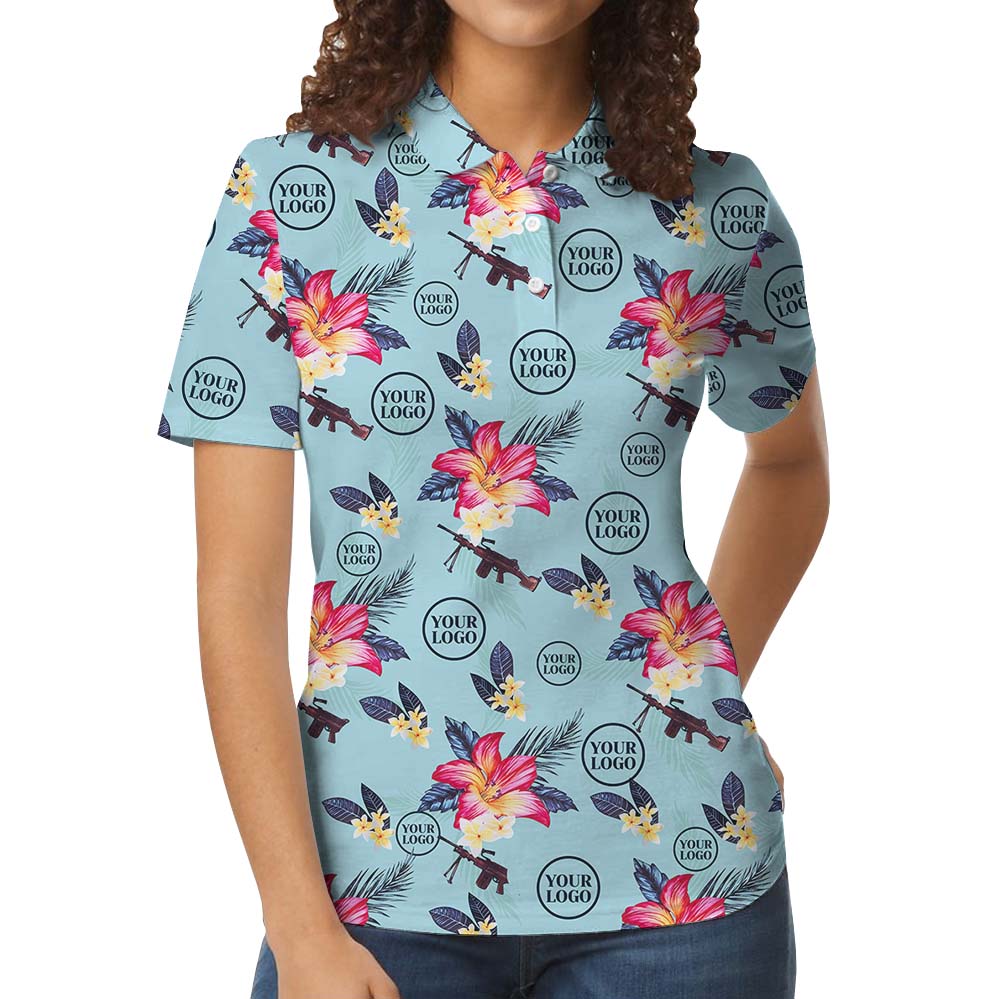 Personalized Tactical Blue Polo Shirt With Floral Print