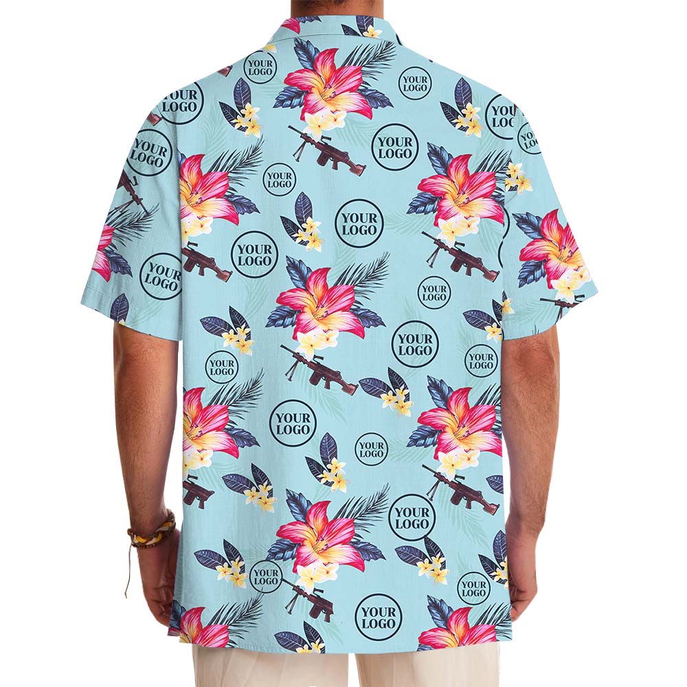 Tactical Blue Hawaiian Shirt With Multiple Logo