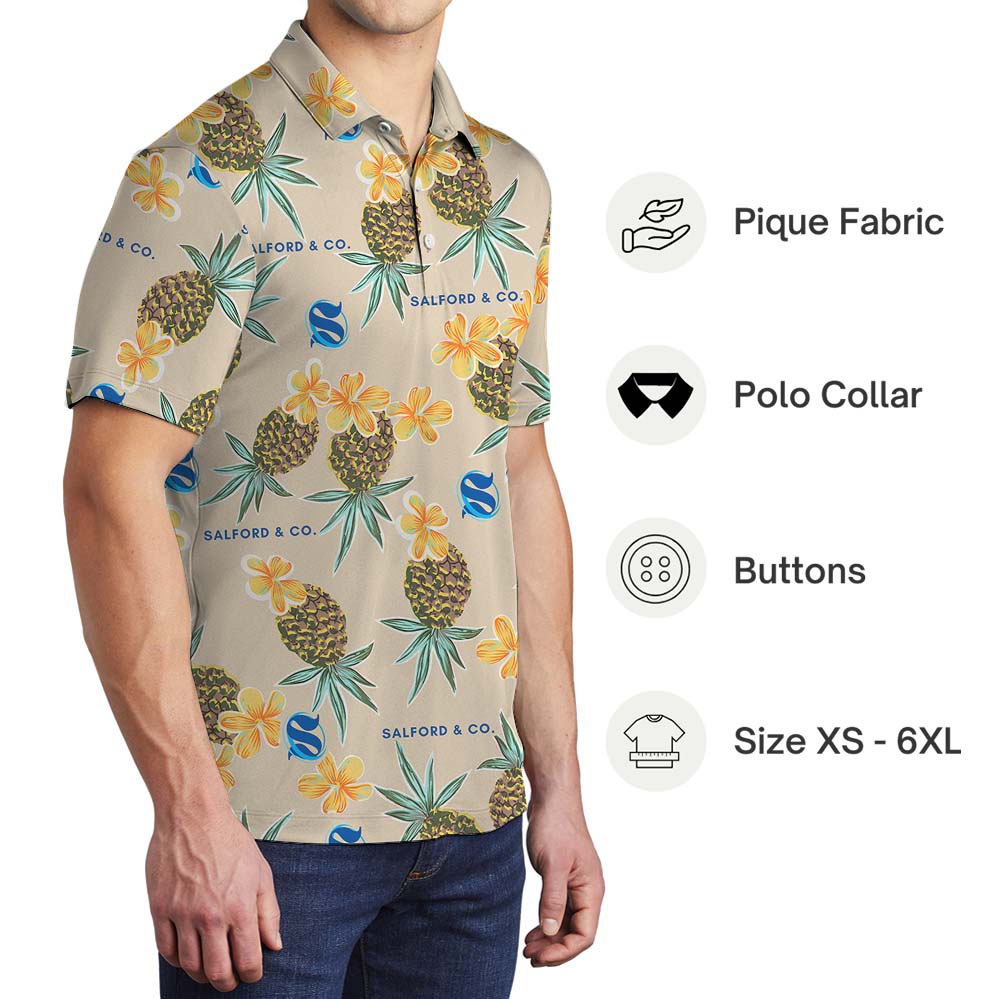 Pineapple Summer Polo Collared Shirt With Custom Logo