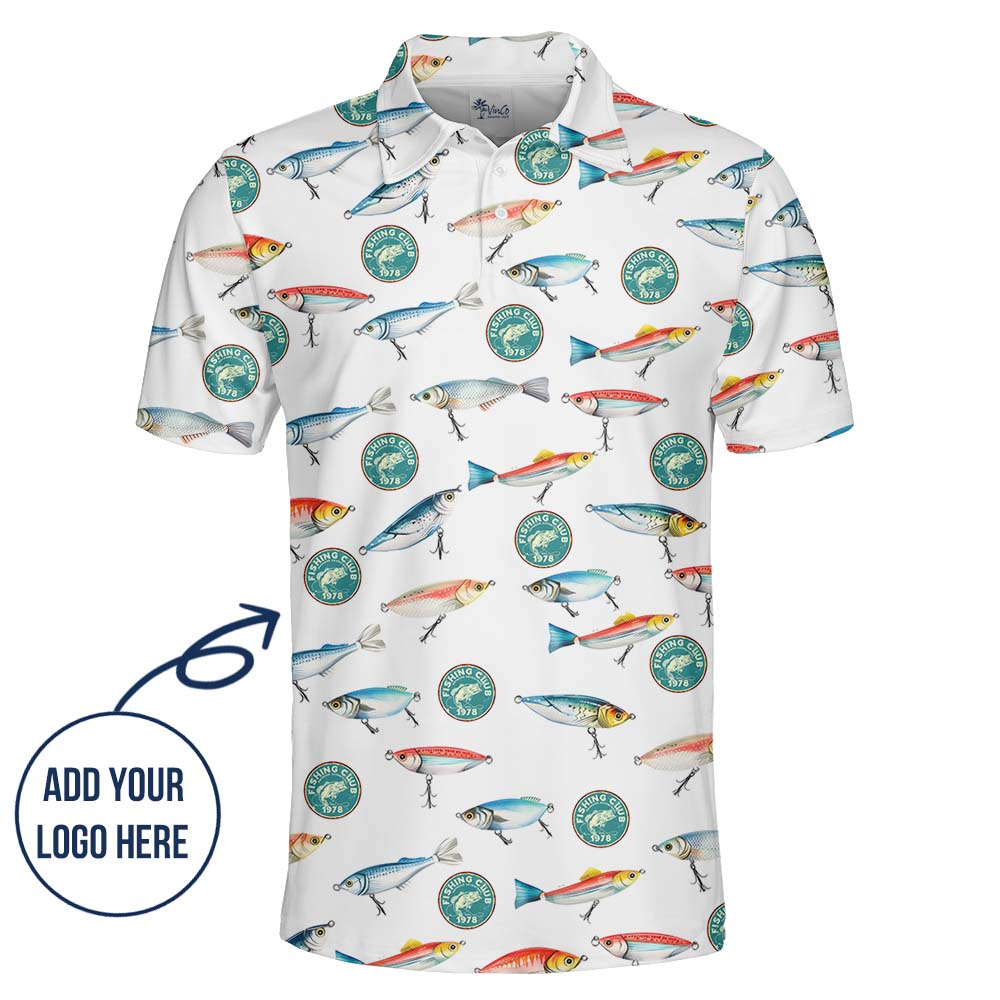 Fishing And Logo Custom Polo Shirt In White