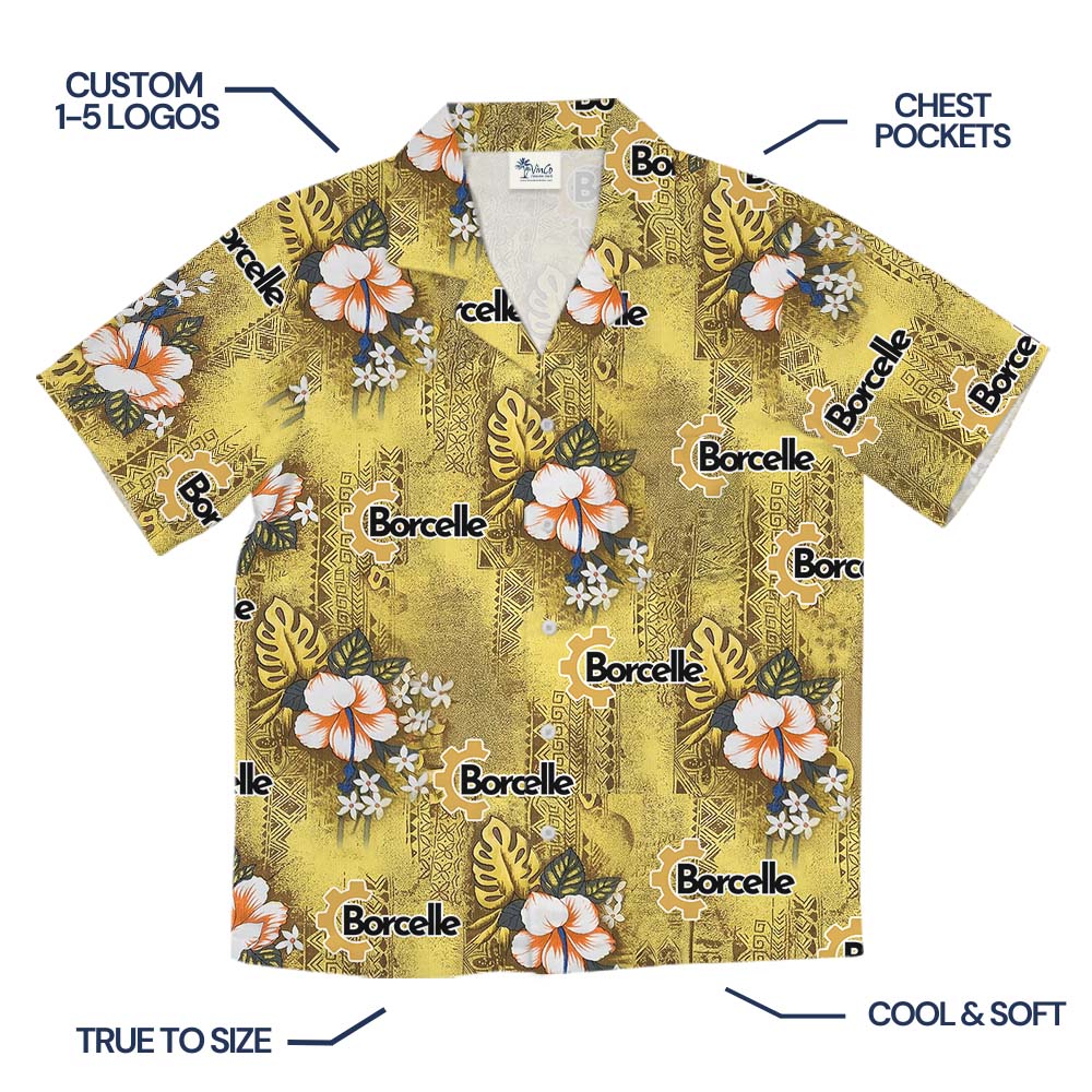 Vintage Yellow Hawaiian Shirt With Custom Logos
