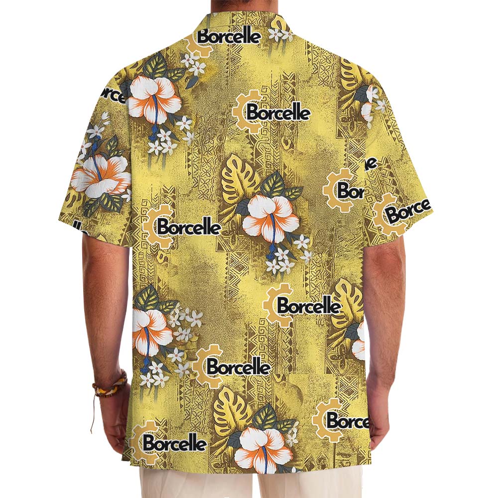 Vintage Yellow Hawaiian Shirt With Custom Logos