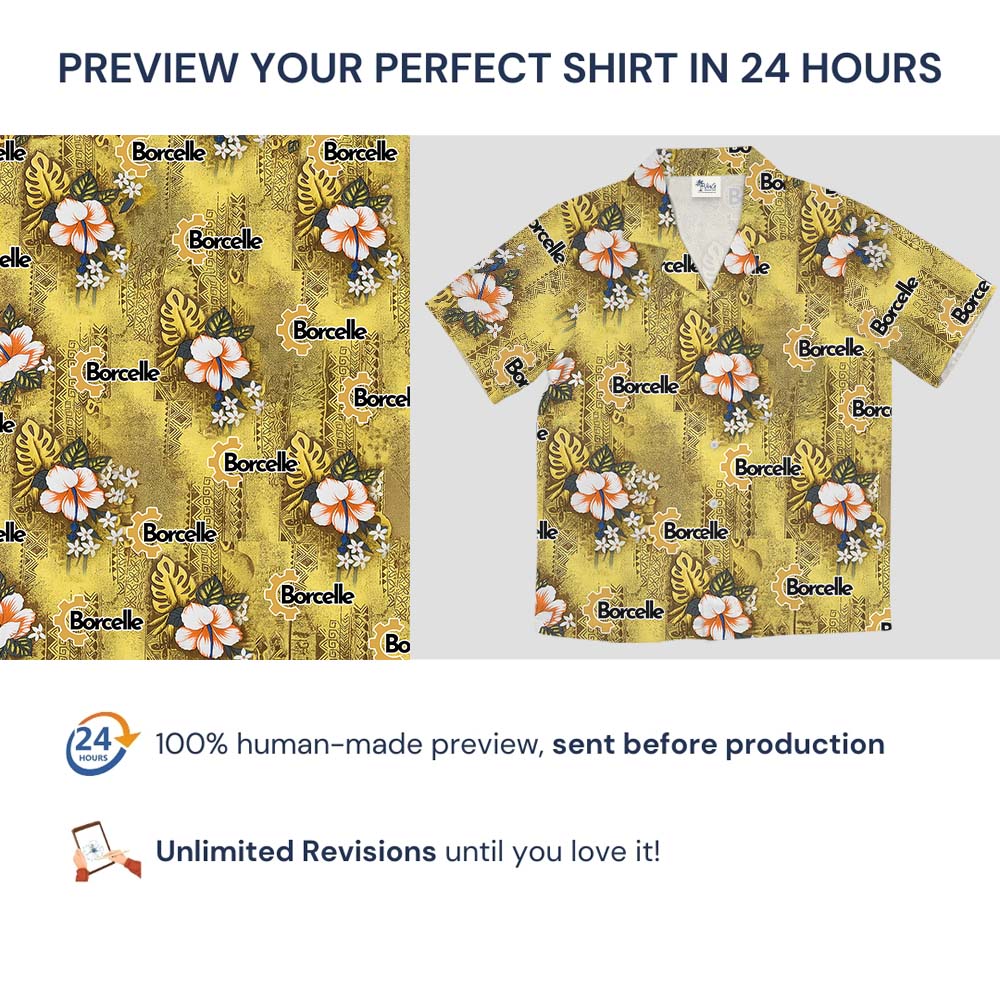 Vintage Yellow Hawaiian Shirt With Custom Logos