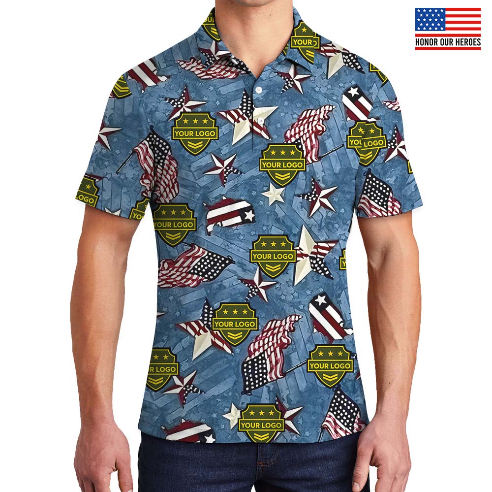 Patriotic Military Polo Shirt With Custom Patches - variant image 1
