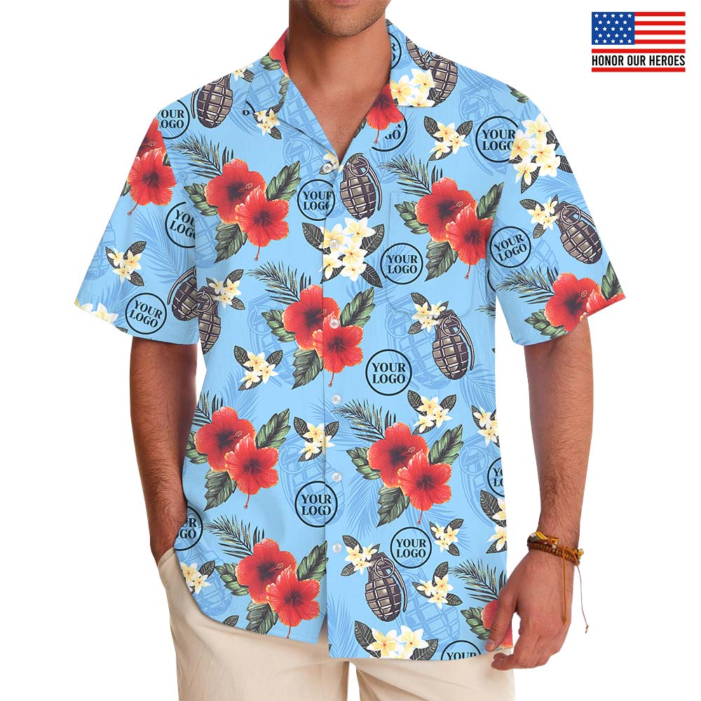 Tactical Custom Logo Hibiscus Blue Hawaiian Shirt - variant image 1
