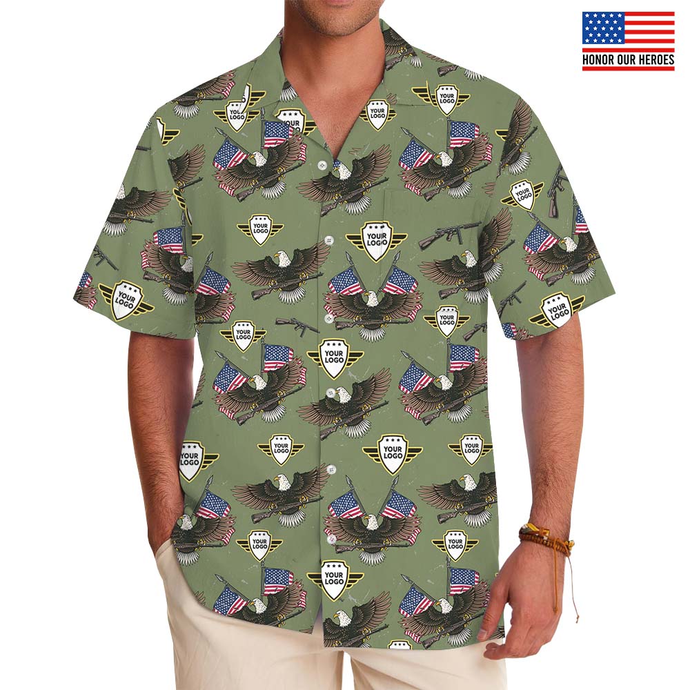 American Eagle Custom Military Hawaiian Shirt With Logo - variant image 1