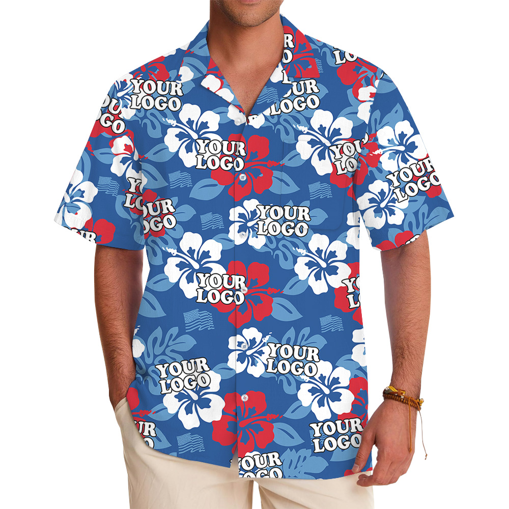 Custom Logo White Red Blue Hawaiian Shirt - variant image 1