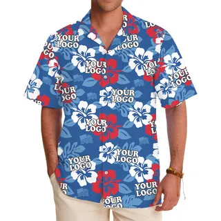 Custom Logo White Red Blue Hawaiian Shirt