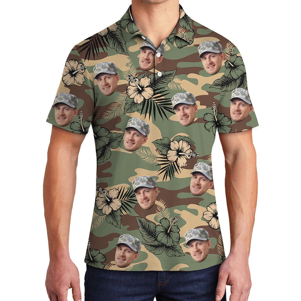 Personalized Military Camo Tropical Polo Shirt With Photo - variant image 1