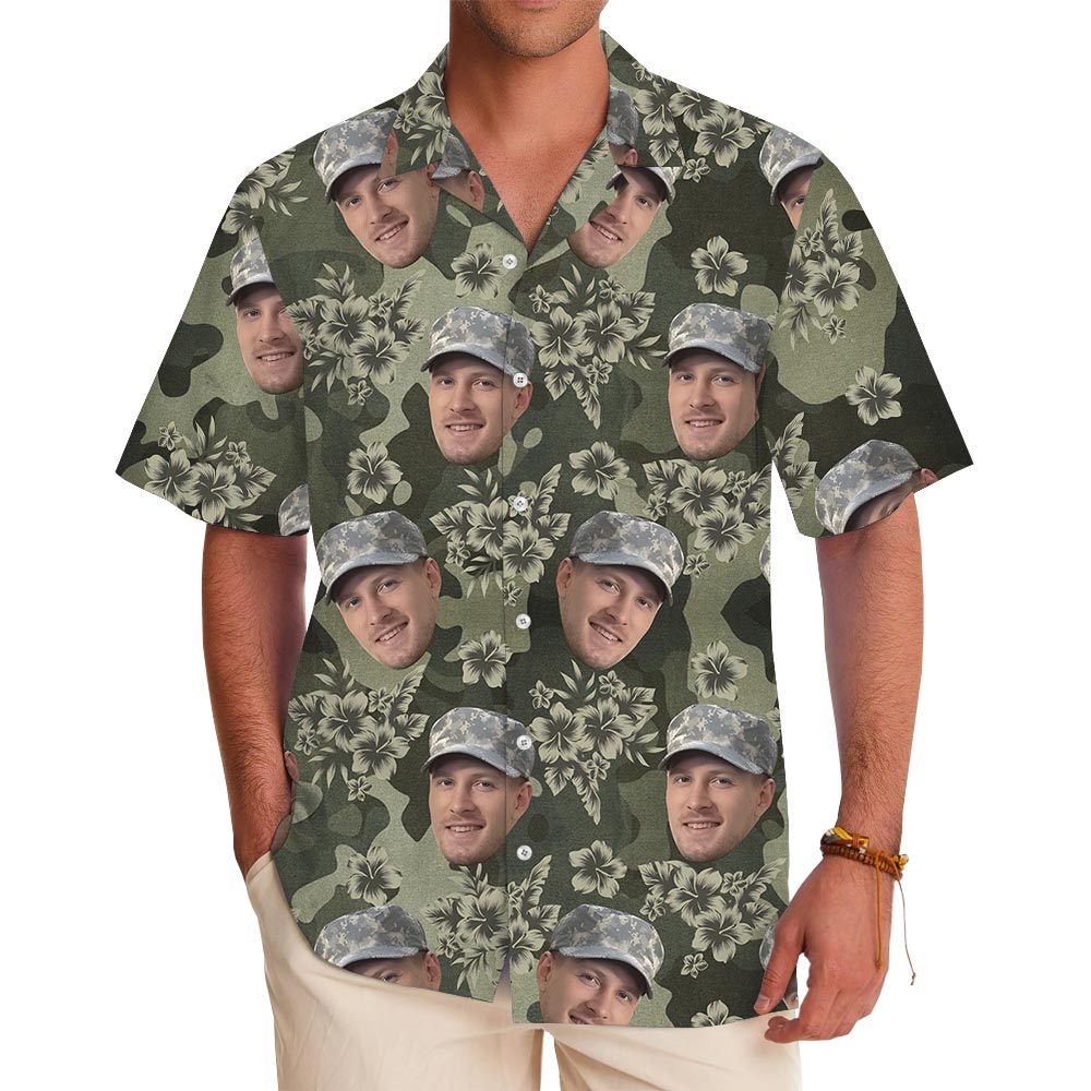 Custom Face Hibiscus Camouflage Frogskin Hawaiian Shirt - variant image 1
