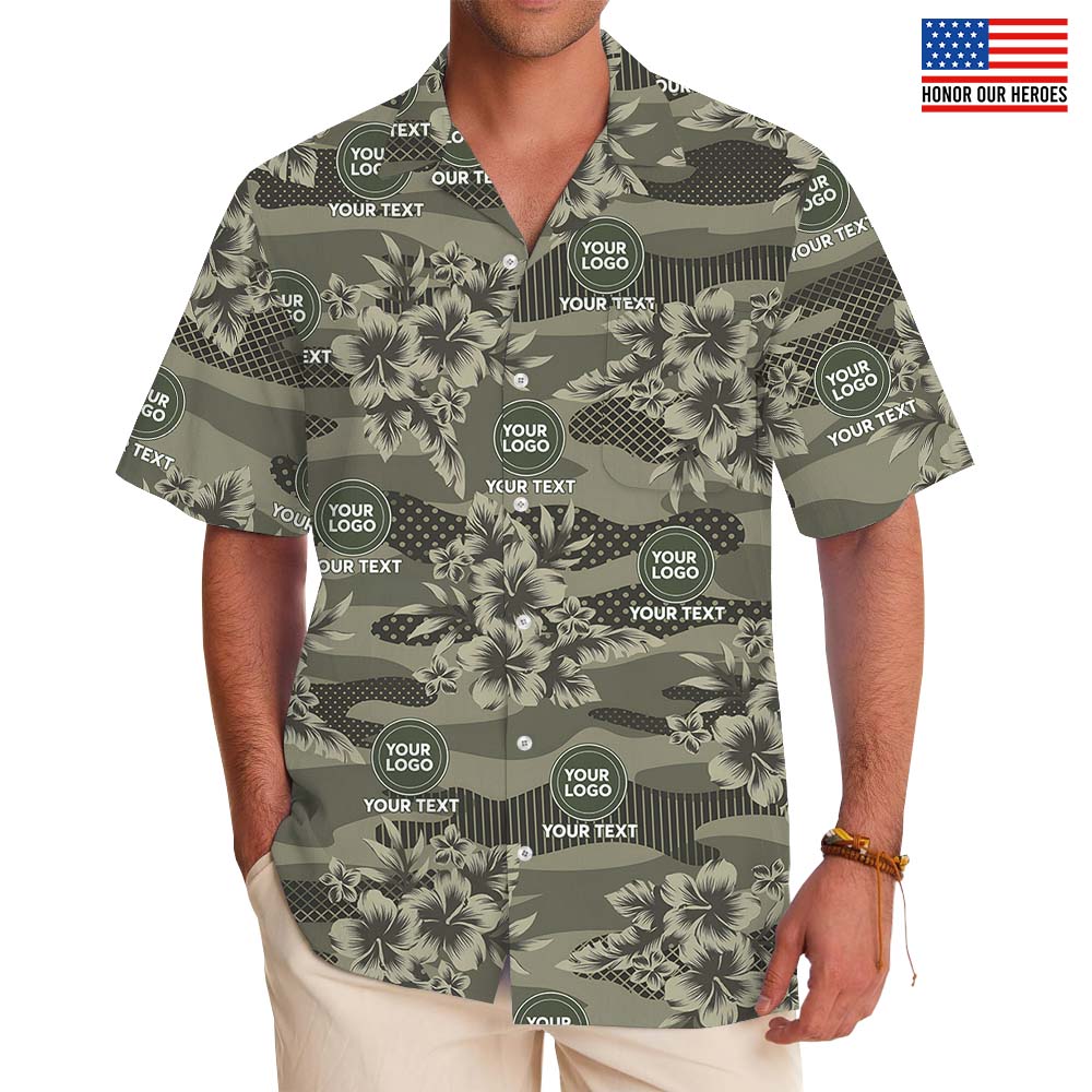 Camo Hibiscus Military Hawaiian Shirt With Logo - variant image 1