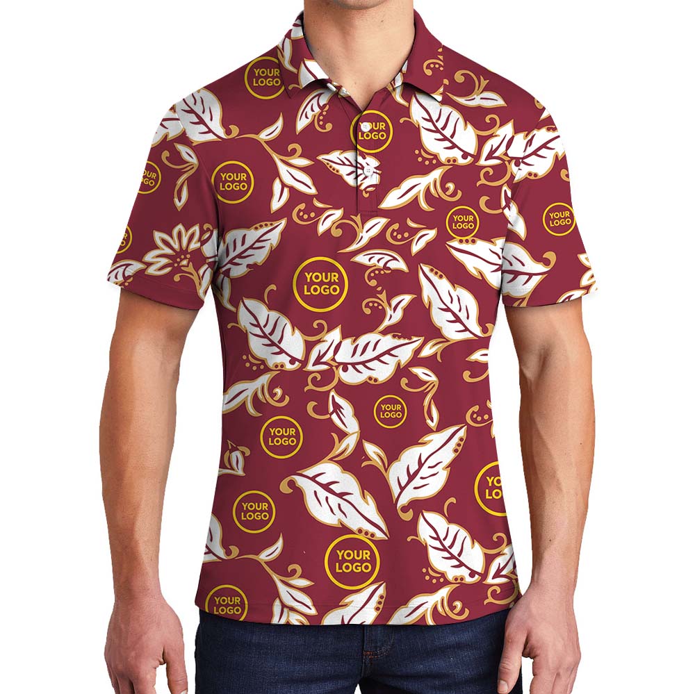 Maroon Blossom Aloha Custom Logo Polo Shirt - variant image 1