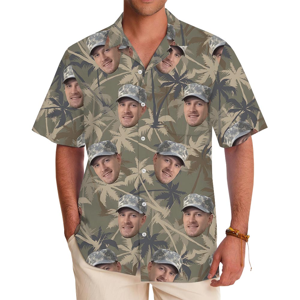 Custom Face Soldier Camo Tropical Hawaiian Shirt - variant image 1