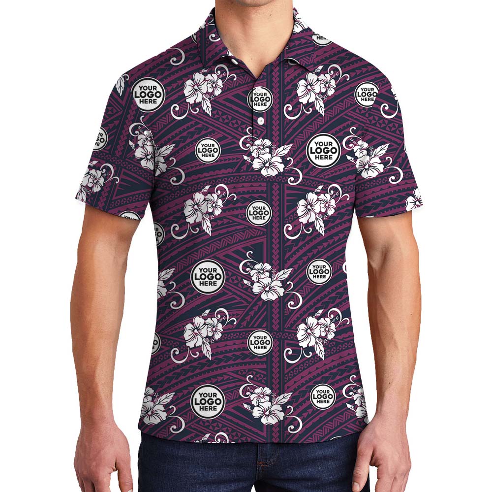 Purple Hibiscus Elegance Collared Polo Shirt With Logo - variant image 1