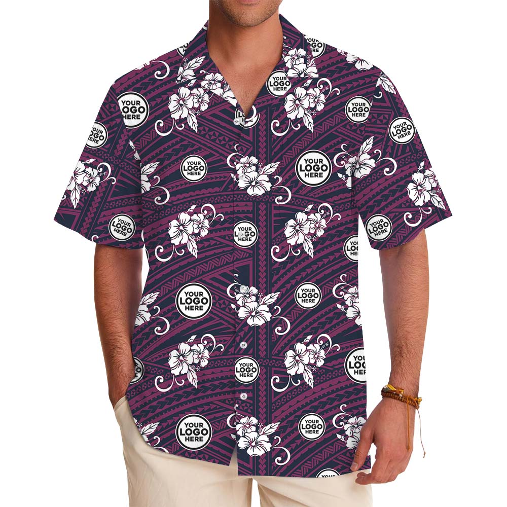Purple Hibiscus Custom Logo Hawaiian Shirt For Brand - variant image 1