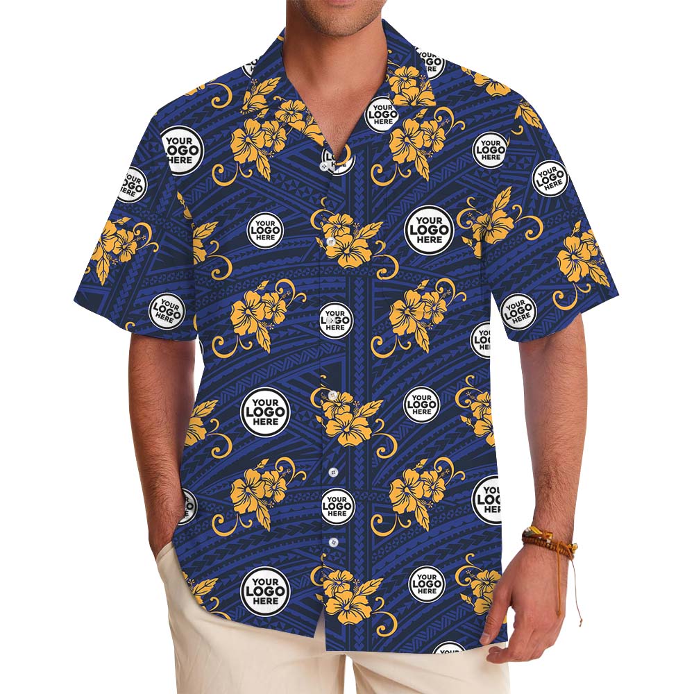 Custom Your Logo Blue And Yellow Hawaiian Shirt - variant image 1