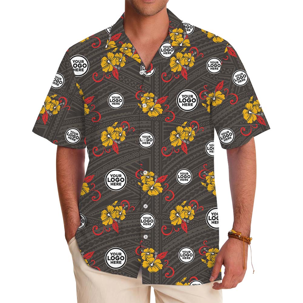 Red And Yellow Charm Hibiscus Hawaiian Shirt With Logo - variant image 1