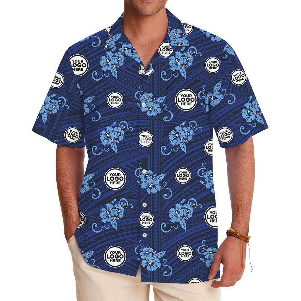 Vintage Blue Floral Hawaiian Shirt With Multiple Logos - variant image 1
