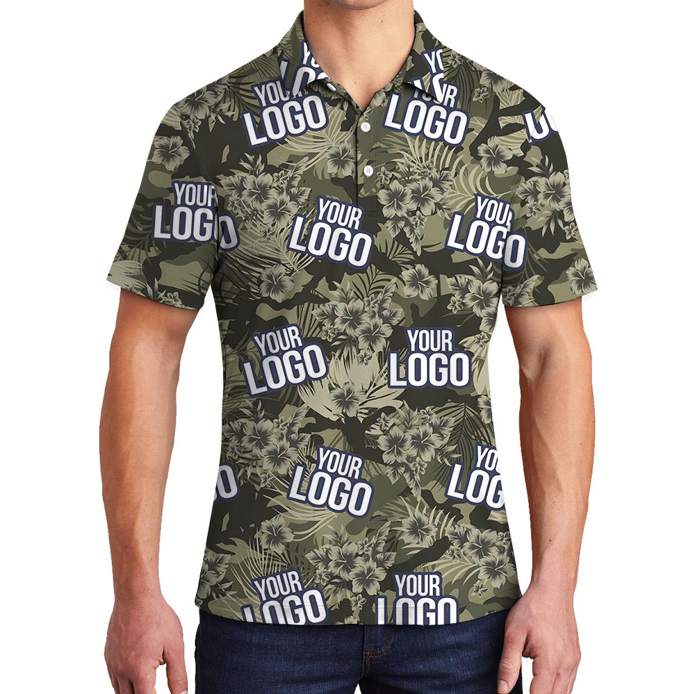 Custom Logo Hibiscus Tropical Hawaiian Polo Military Camo Theme - variant image 1