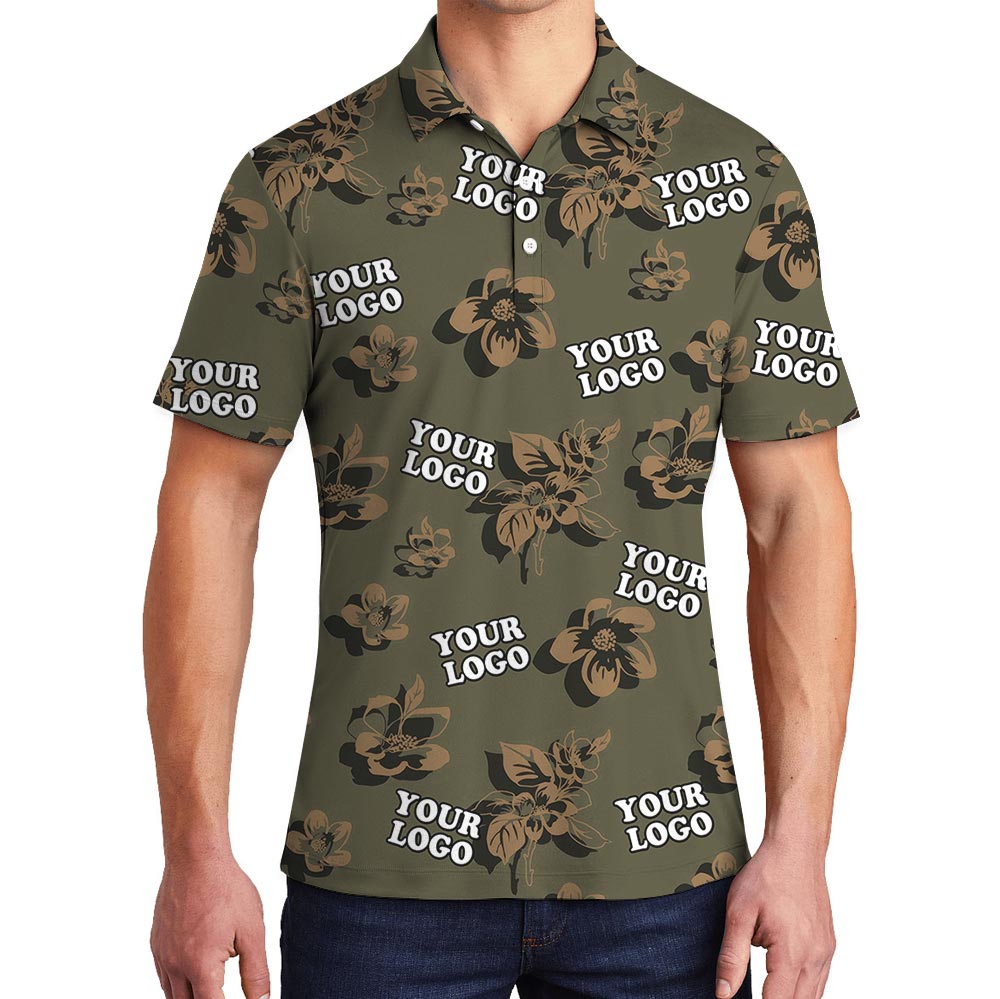 Hibiscus Tropical Camouflage Olive Polo Shirt With Custom Logo - variant image 1