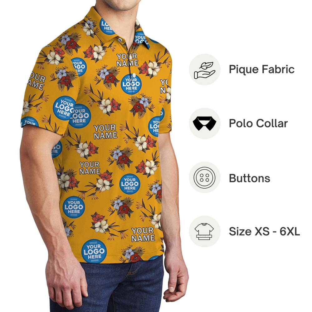 Personalized Logo Floral Polo Shirt In Yellow