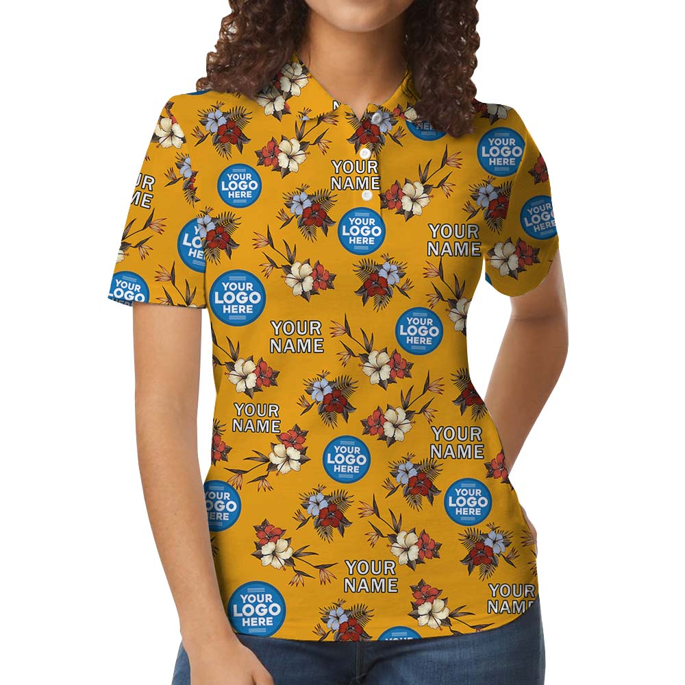 Personalized Logo Floral Polo Shirt In Yellow