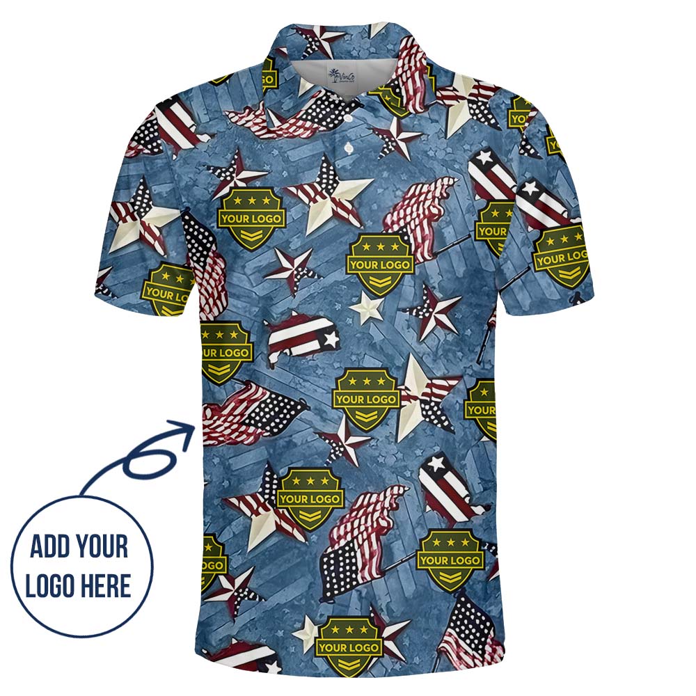 Patriotic Military Polo Shirt With Custom Patches